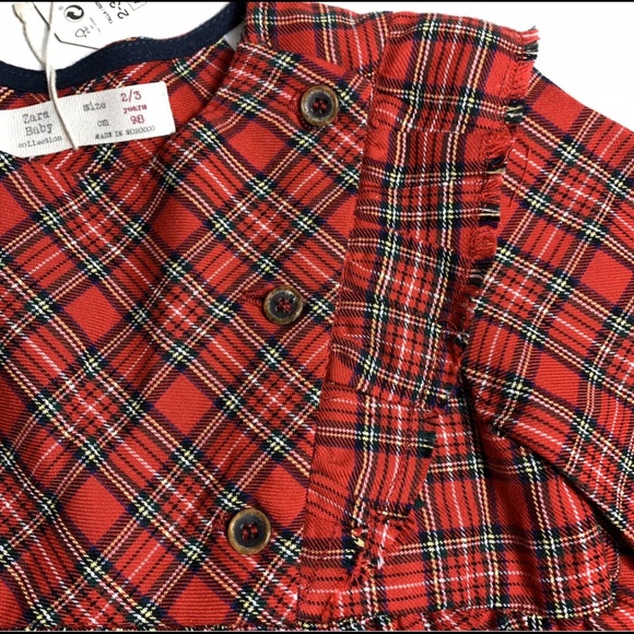 NWT Zara Red Scotch Plaid Babydoll Top Size 2-3 Years - Picture 5 of 9